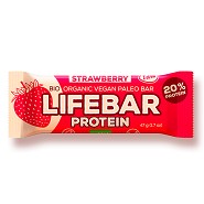 LifeBar Strawberry Proteinbar RAW Økologisk - 47 gram - LifeFood