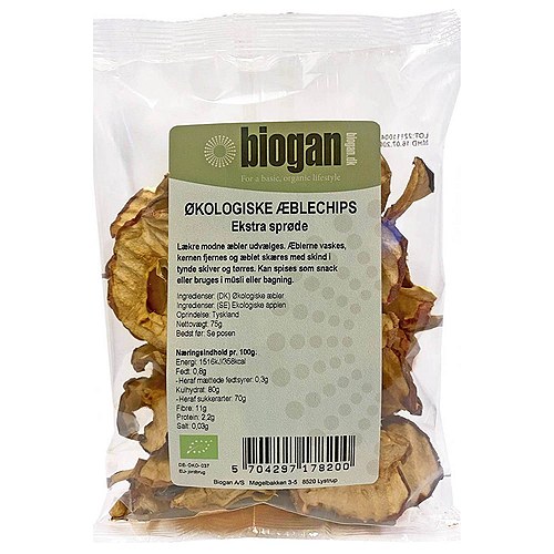 Æblechips Økologisk - 75 gr - Biogan