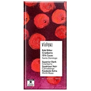 Vivani mørk chokolade med tranebærstykker 70% Økologisk - 80 g - Vivani