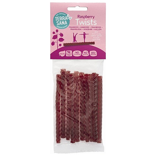 Frugtstænger twist med hindbær 12 stk vegansk glutenfri Økologisk - 75 gram - Terrasana