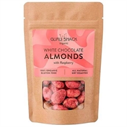 Mandler m. hvid chokolade & hindbær Økologisk - 100 g - Guru Snack