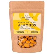 Mandler m. hvid chokolade, gurkemeje & ingefær - 100 g - Guru Snack