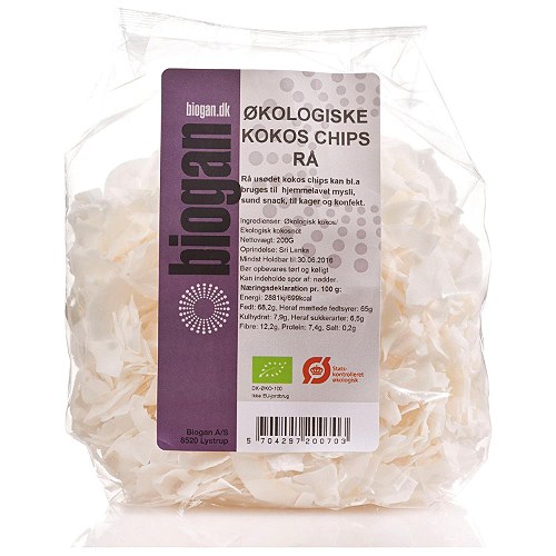 Kokoschips rå Økologisk - 200 gr - Biogan 