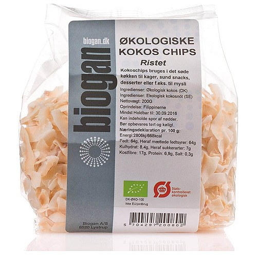 Kokoschips ristede Økologisk- 200 gr - Biogan 