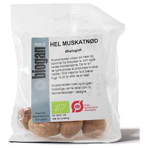 Muskatnød hel (5-6 stk) Økologisk - 30 gr - Biogan