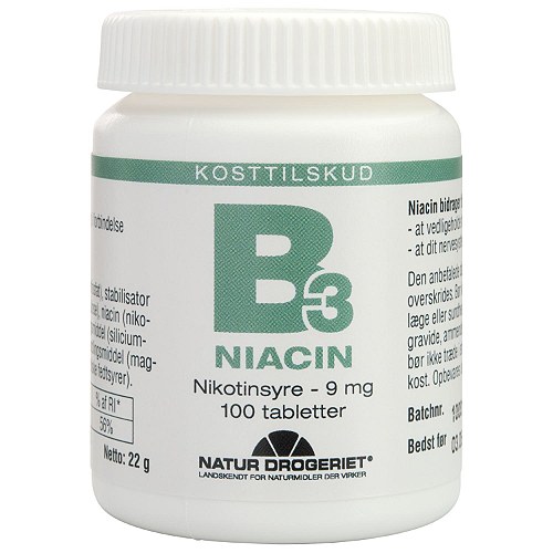 B3 Niacin Nikotinsyre 9 mg - 100 tabletter - Natur-Drogeriet