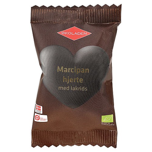Marcipanhjerte med Lakrids og Hvid Chokolade Økologisk - 19 gram - Økoladen