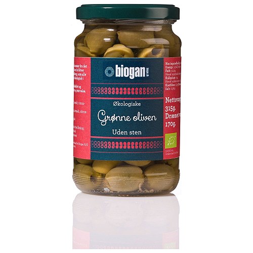 Oliven grønne uden sten Økologisk- 340 gr - Biogan