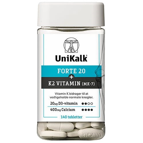 UniKalk Forte 20 + K2 Vitamin - 140 Tabletter - Unikalk