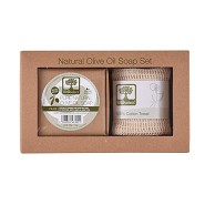 Set Handmade Olive Oil Soap+Exfoliating 100%cotton - 1 pakke