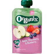 Organix frugtpure m æble,jordbær & blåbær 6 mdr.   Økologisk  - 100 gram