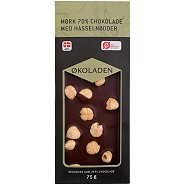 Mørk 70 % chokolade m. hasselnødder   Økologisk  - 75 gram