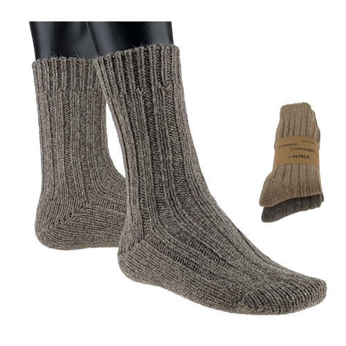 Tykke strømper 99 % uld med alpaka Beige/brun - str. 39/42 2 par - Clemente
