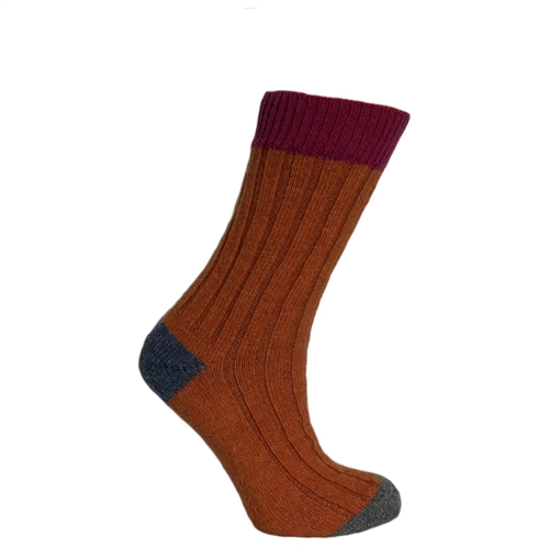 Trefarvede merinostrømper Cerise/orange - str. 39/42 1 par - Clemente