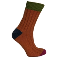 Trefarvede merinostrømper Lime/orange - str. 39/42 1 par - Clemente