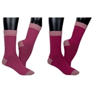 Uldstrømper kombi striber og hæl/tå Støvet rosa/cerise & cerise - str. 39/42 2 par - Clemente