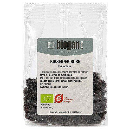 Sure kirsebær tørrede Økologisk - 100 gram - Biogan